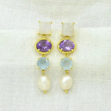 Load image into Gallery viewer, Pearl, Moonstone &amp; Purple Amethyst Earrings
