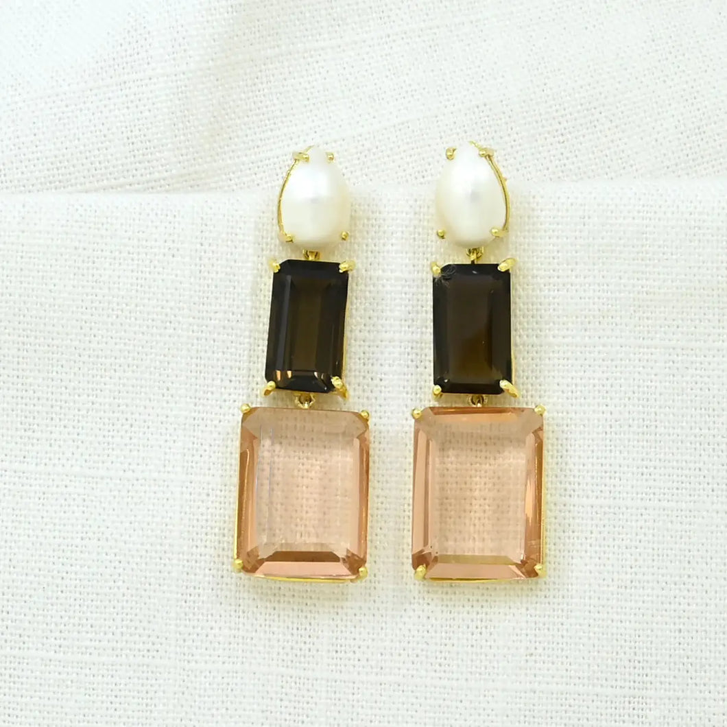 Pearl, Morganite & Smoky Quartz Statement Earrings