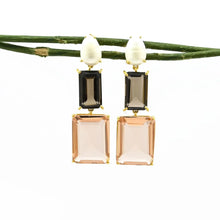 Load image into Gallery viewer, Pearl, Morganite &amp; Smoky Quartz Statement Earrings
