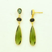 Load image into Gallery viewer, Green Tourmaline &amp; Labradorite Statement Earring
