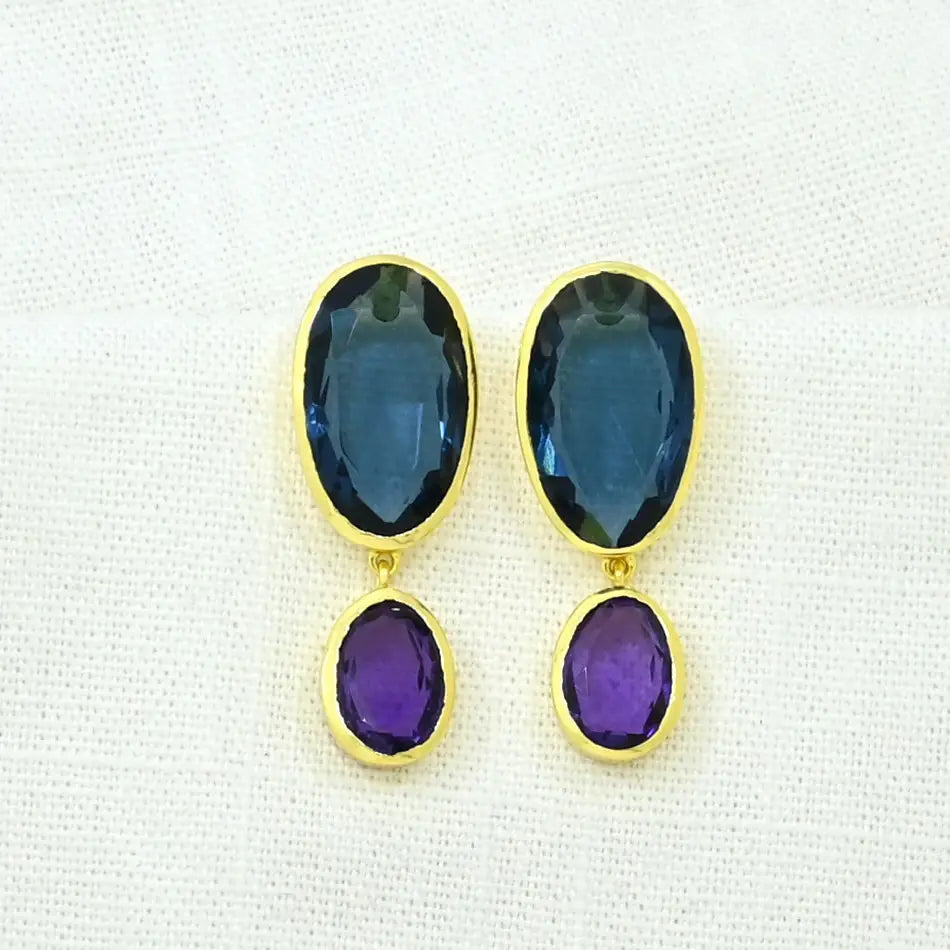 Blue Iolite & Purple Amethyst Earrings