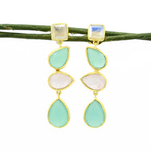 Load image into Gallery viewer, Rose Quartz, Moonstone &amp; Chalcedony Earrings
