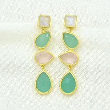 Load image into Gallery viewer, Rose Quartz, Moonstone &amp; Chalcedony Earrings
