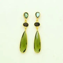 Load image into Gallery viewer, Green Tourmaline &amp; Labradorite Statement Earring
