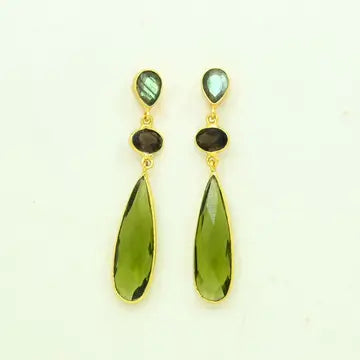 Green Tourmaline & Labradorite Statement Earring